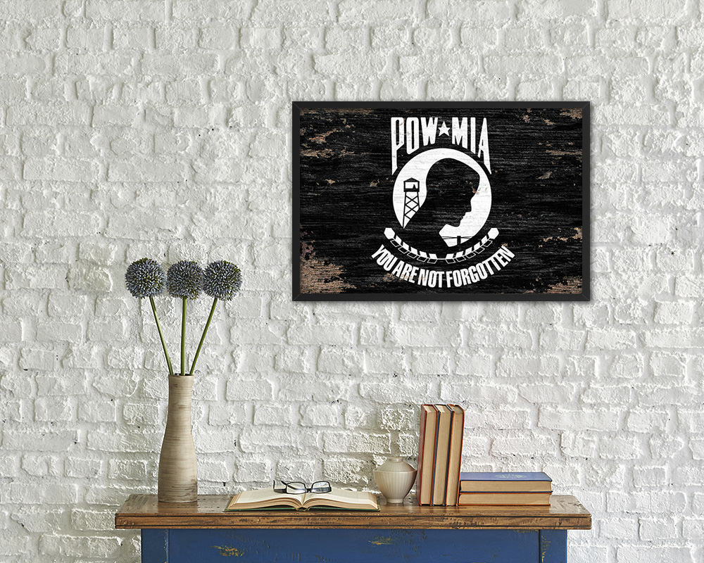 Pow Mia Shabby Chic Military Flag Framed Print Decor Wall Art Gifts