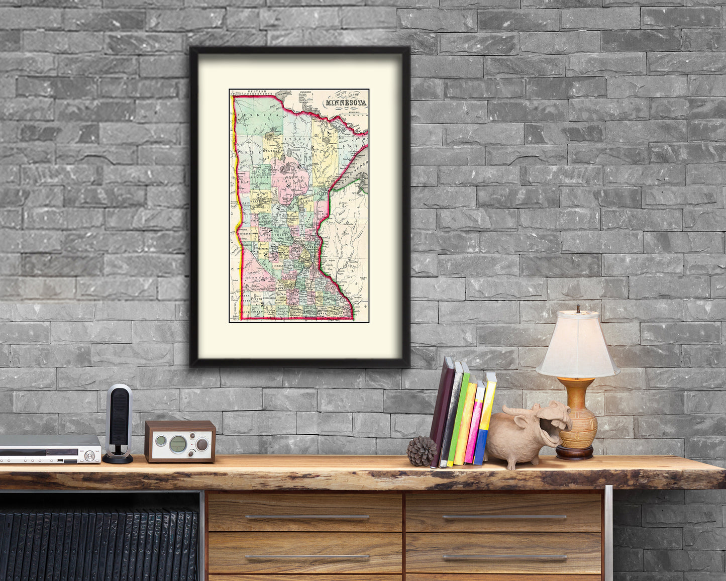 Minnesota Old Map Wood Framed Print Art Wall Decor Gifts