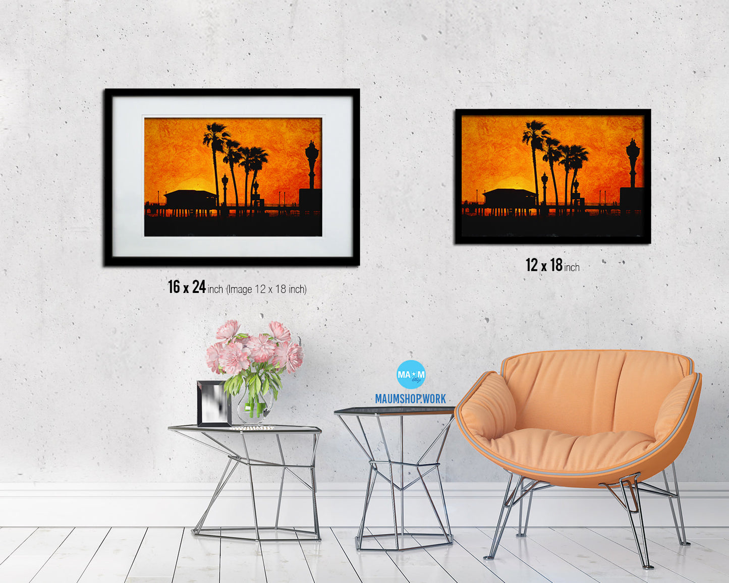 Huntington Beach, Summer Artwork Painting Print Art Frame Home Wall Decor Gifts