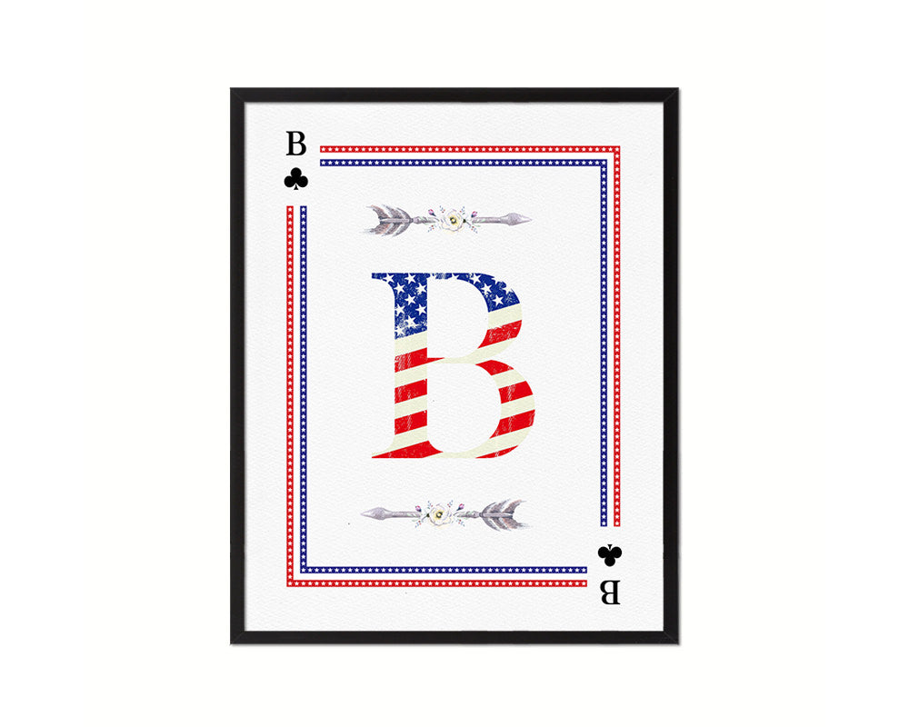 Letter B Custom Monogram Card Decks Clover American Flag Framed Print Wall Art Decor Gifts