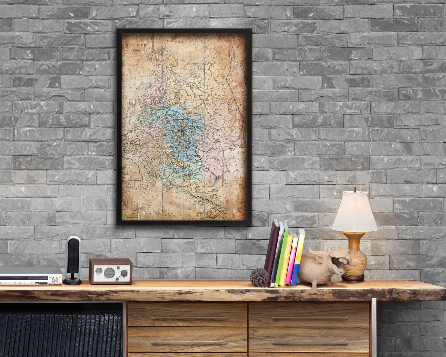 Russia Europe Antique Map Wood Framed Print Art Wall Decor Gifts