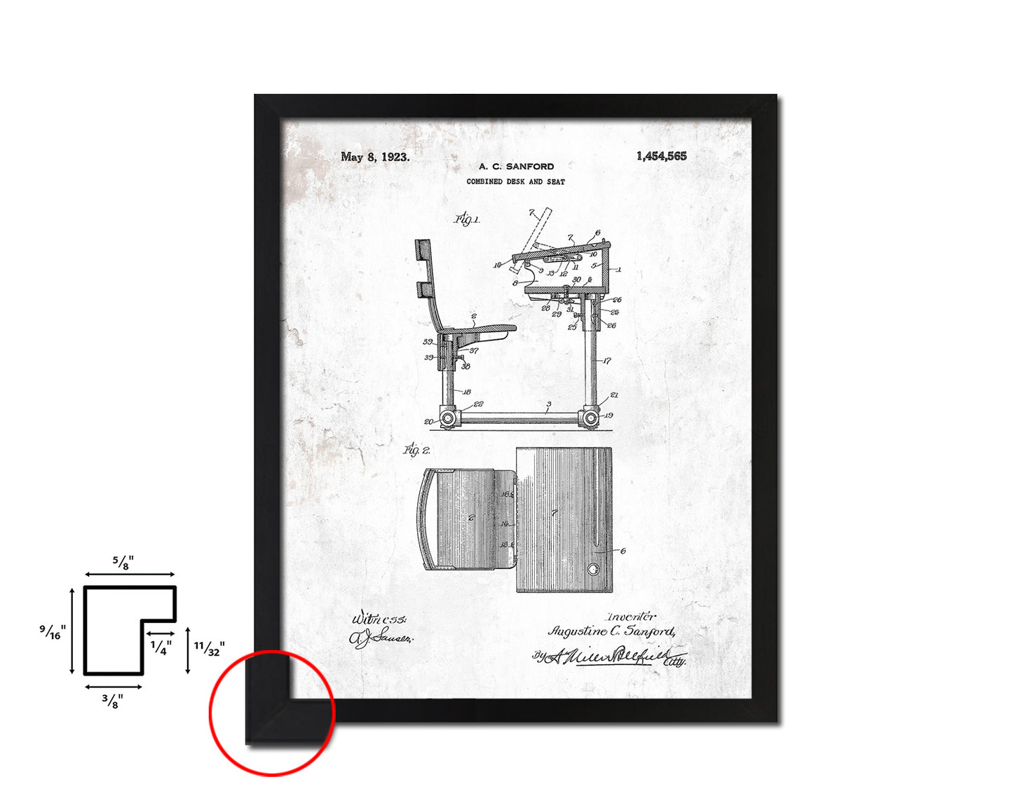 Combined Desk and Seat School Vintage Patent Artwork Black Frame Print Gifts