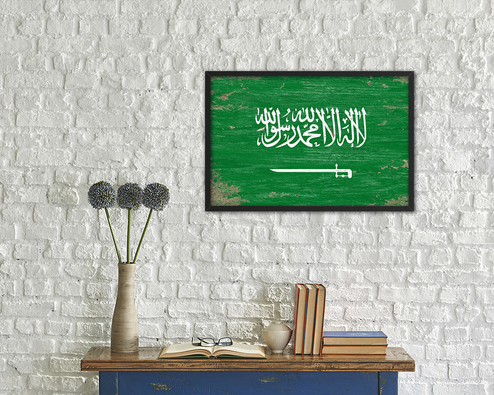 Saudi Arabia Shabby Chic Country Flag Wood Framed Print Wall Art Decor Gifts