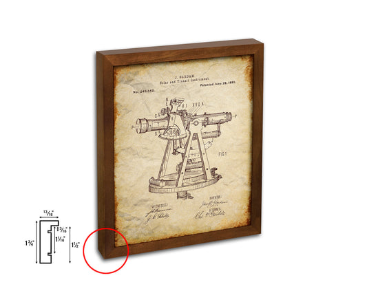 Solar Compass Nautical Vintage Patent Artwork Walnut Frame Gifts