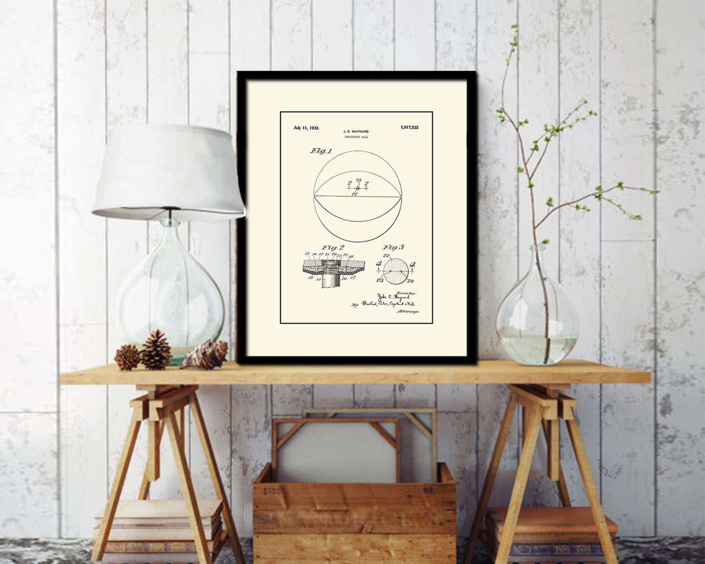 Basketball Inflatable Sports Vintage Patent Artwork Black Frame Print Gifts