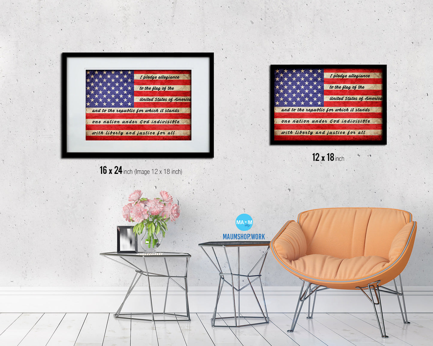 The Pledge of Allegiance American Vintage Military Flag Framed Print Art