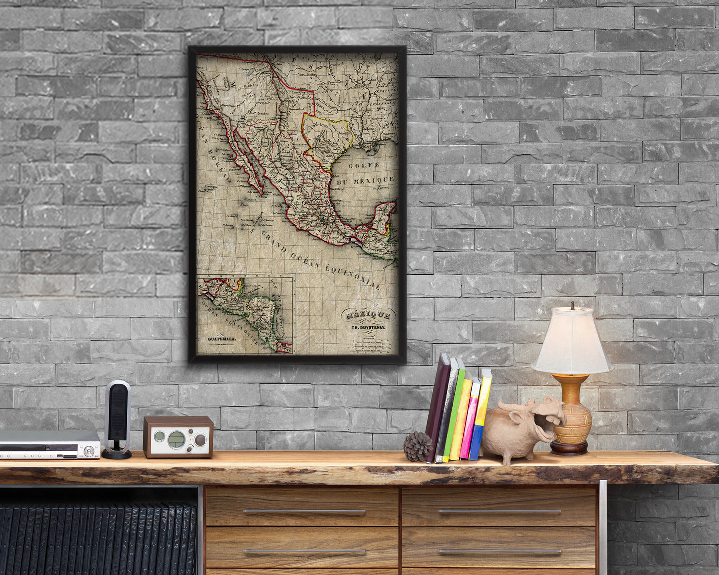 Mexico and Texas Republic Historical Map Wood Framed Print Art Wall Decor Gifts