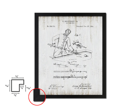 Billiard Cue Stick Playing Card Vintage Patent Artwork Black Frame Print Gifts