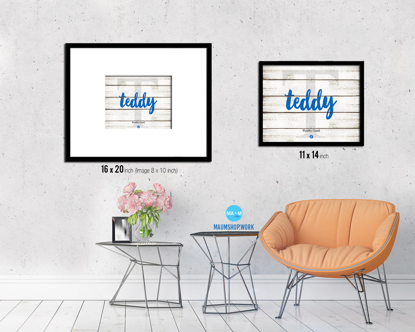 Teddy Personalized Biblical Name Plate Art Framed Print Kids Baby Room Wall Decor Gifts