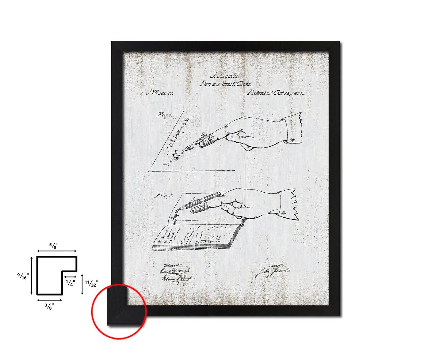 Pen and Pencil Case Office Vintage Patent Artwork Black Frame Print Gifts