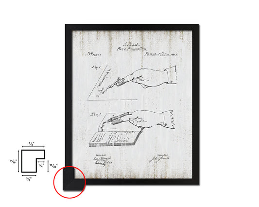 Pen and Pencil Case Office Vintage Patent Artwork Black Frame Print Gifts