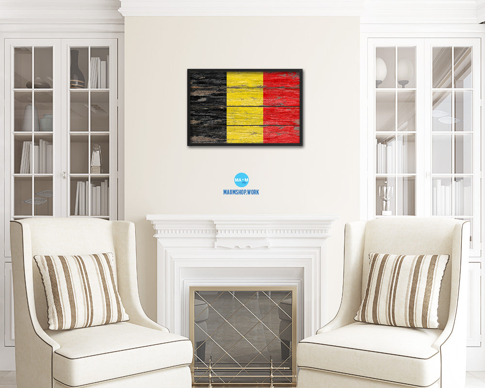 Belgium Country Wood Rustic National Flag Wood Framed Print Wall Art Decor Gifts