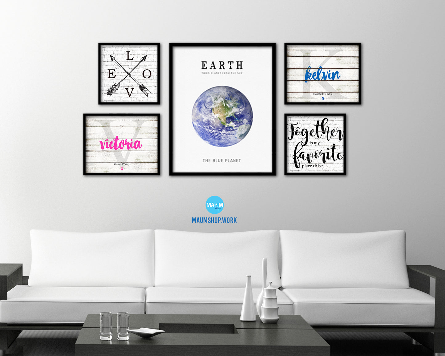 Earth Planet Prints Watercolor Solar System Wood Framed Paper Print Wall Art Decor Gifts