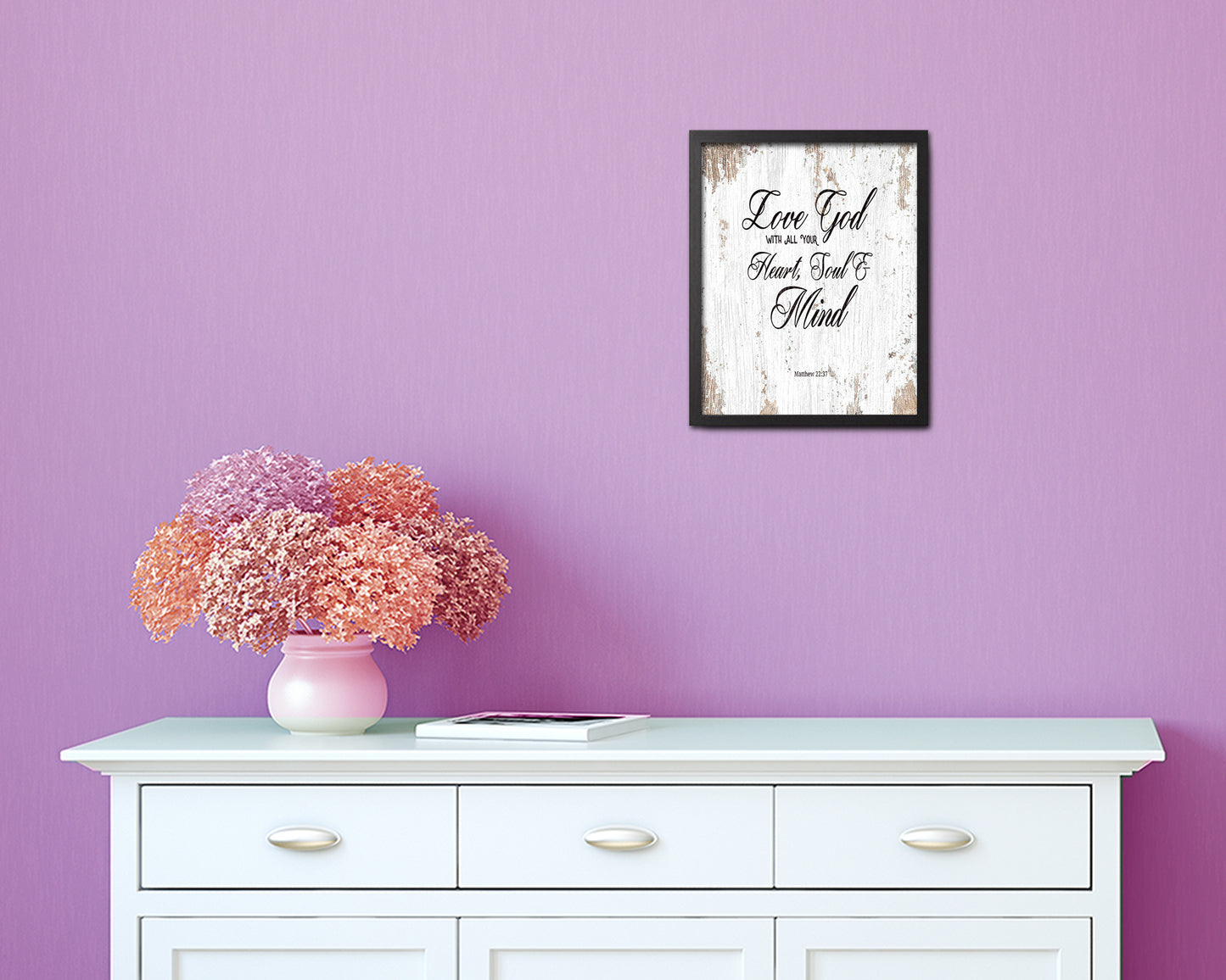 Love God with All Your Heart, Matthew 22:37 Quote Framed Print Home Decor Wall Art Gifts