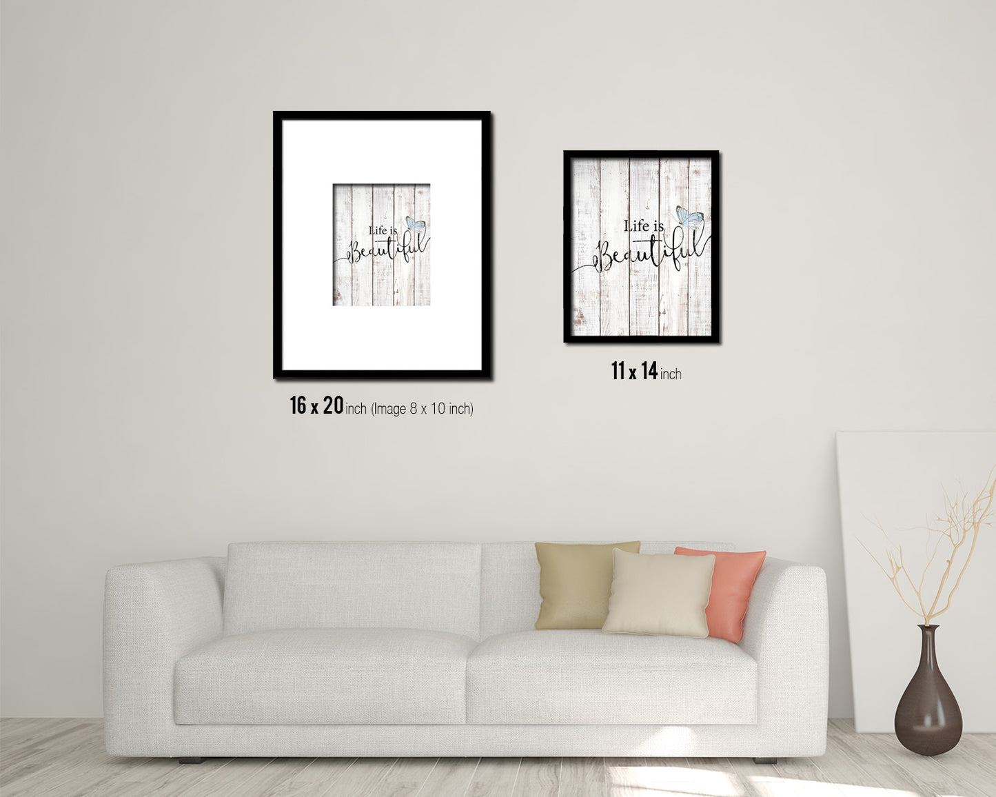 Life is beautiful White Wash Quote Framed Print Wall Decor Art