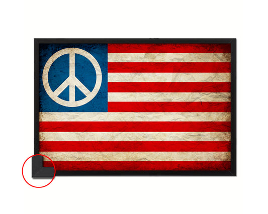 Peace Sign American Vintage Military Flag Framed Print Sign Decor Wall Art Gifts