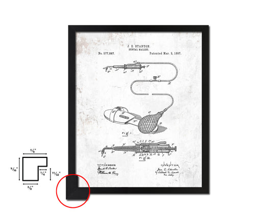 Dental Mallet Dentist Vintage Patent Artwork Black Frame Print Wall Art Decor Gifts