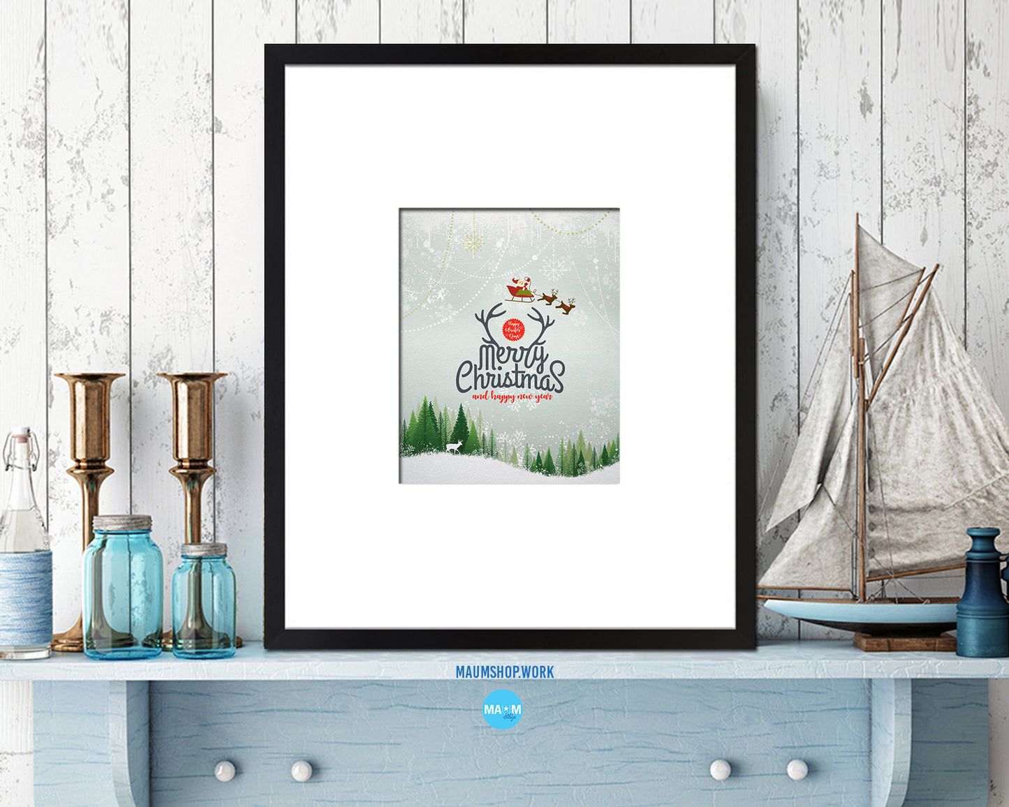 Merry Christmas and Happy New Year Holiday Season Gifts Wood Framed Print Home Decor Wall Art