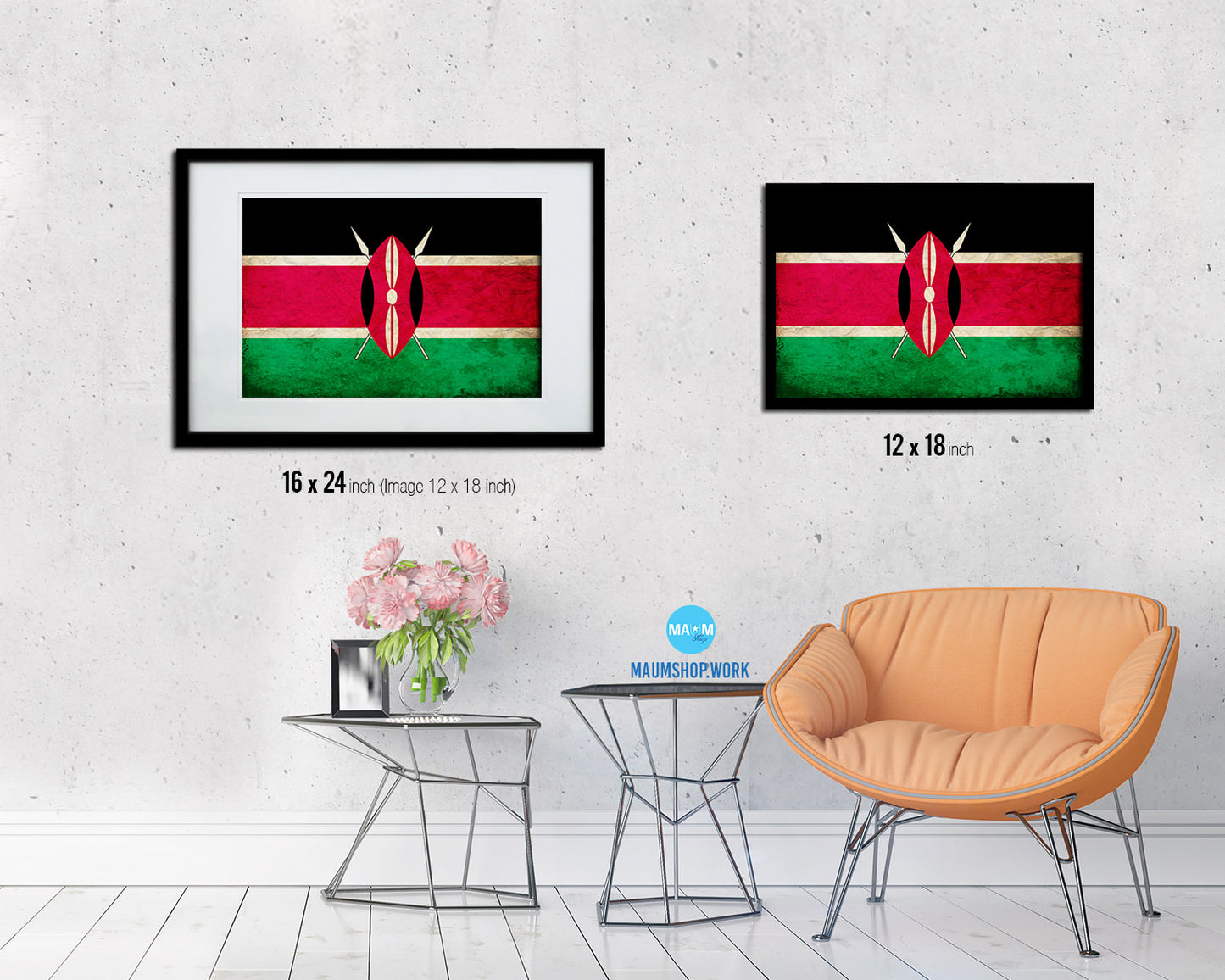 Kenya Country Vintage Flag Wood Framed Print Wall Art Decor Gifts