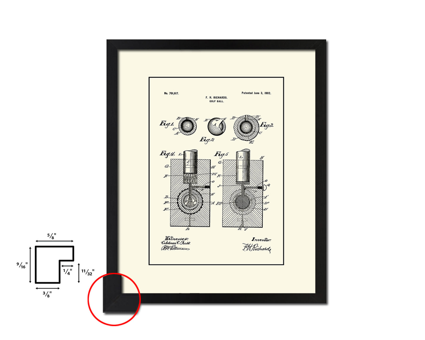 Golf Ball Sports Vintage Patent Artwork Black Frame Print Gifts