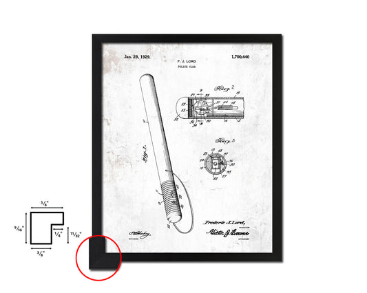 Club Police Vintage Patent Artwork Black Frame Print Wall Art Decor Gifts