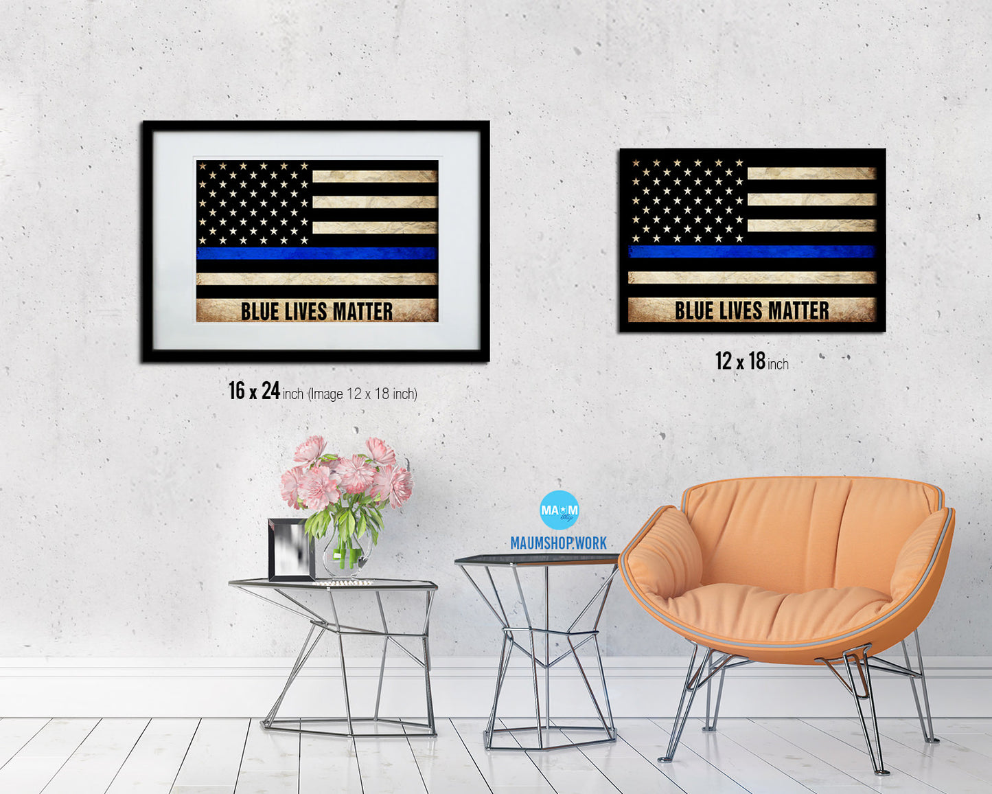 Thin Blue Line Honoring Law Enforcement American, Blue lives matter Vintage Military Flag Framed Print Art