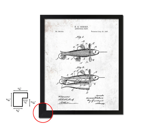 Artificial Bait Fishing Vintage Patent Artwork Black Frame Print Wall Art Decor Gifts