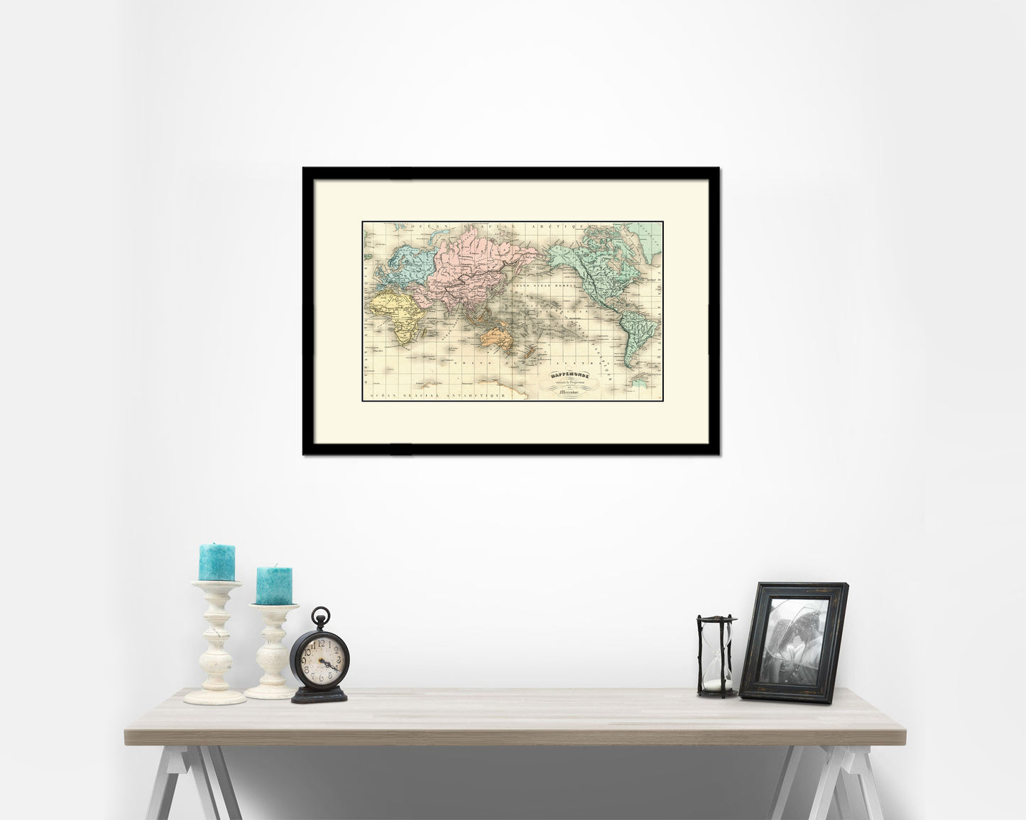 World Western and Eastern Hemispheres 1800 Old Map Framed Print Art Wall Decor Gifts