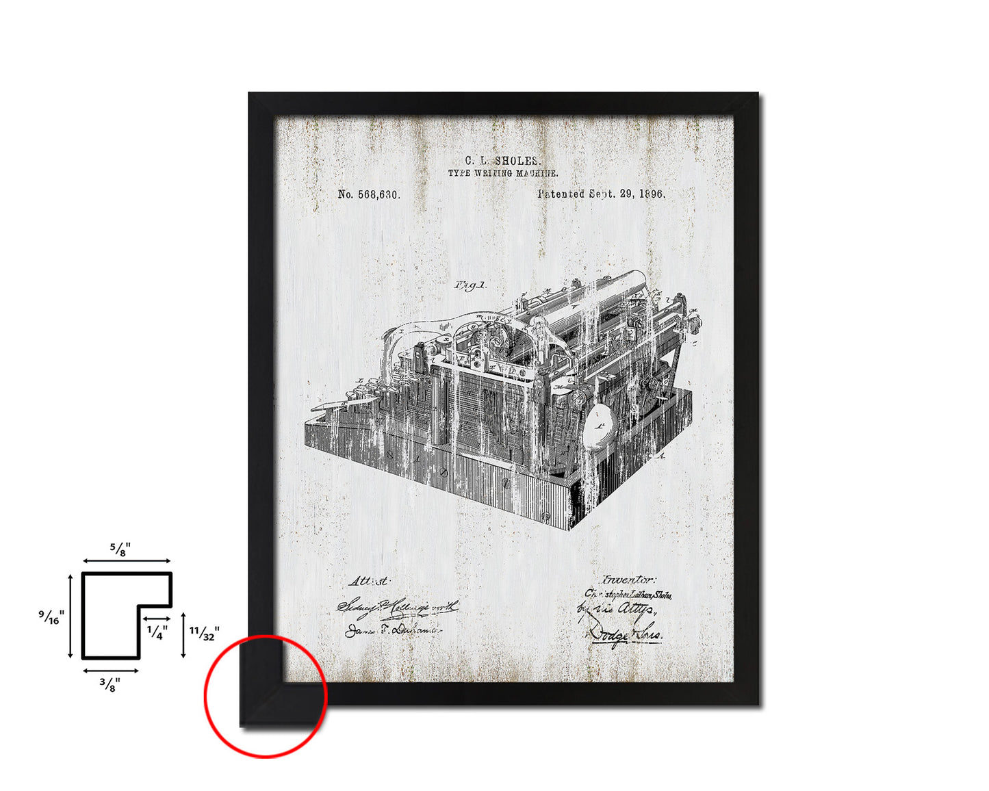 Type Writing Machine Tools Vintage Patent Artwork Black Frame Print Gifts