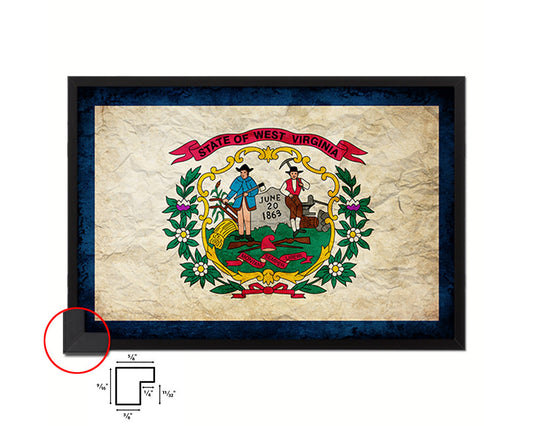 West Virginia State Vintage Flag Wood Framed Paper Print Wall Art Decor Gifts