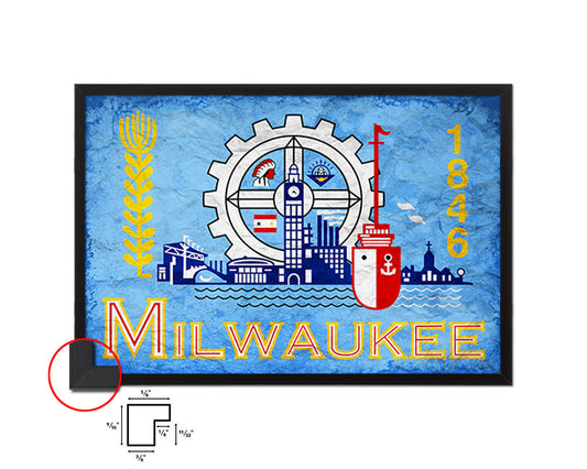 Milwaukee City Wisconsin State Vintage Flag Wood Framed Prints Decor Wall Art Gifts