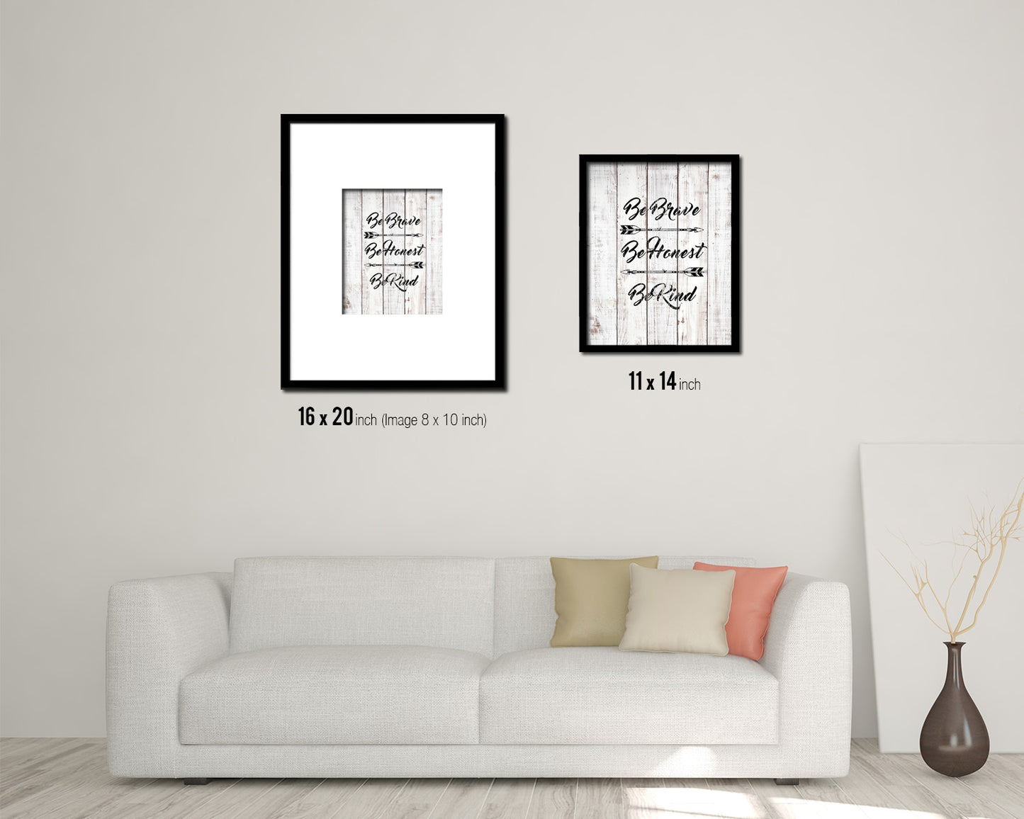 Be brave be honest be kind White Wash Quote Framed Print Wall Decor Art