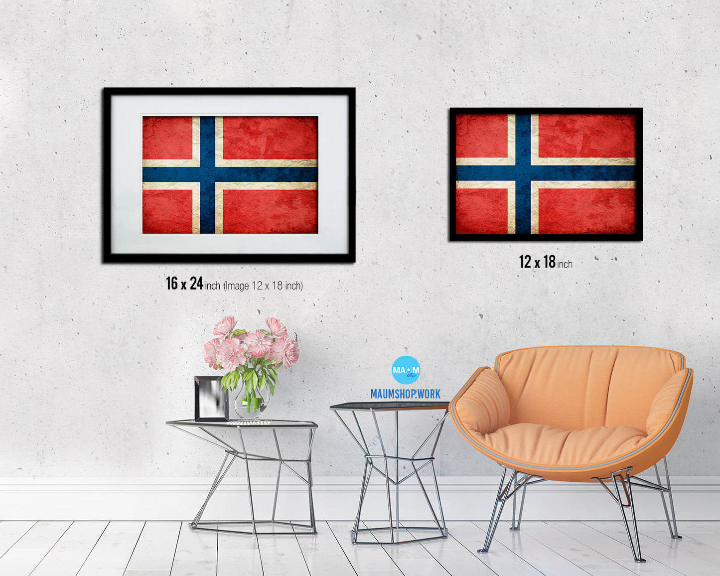 Norway Country Vintage Flag Wood Framed Print Wall Art Decor Gifts