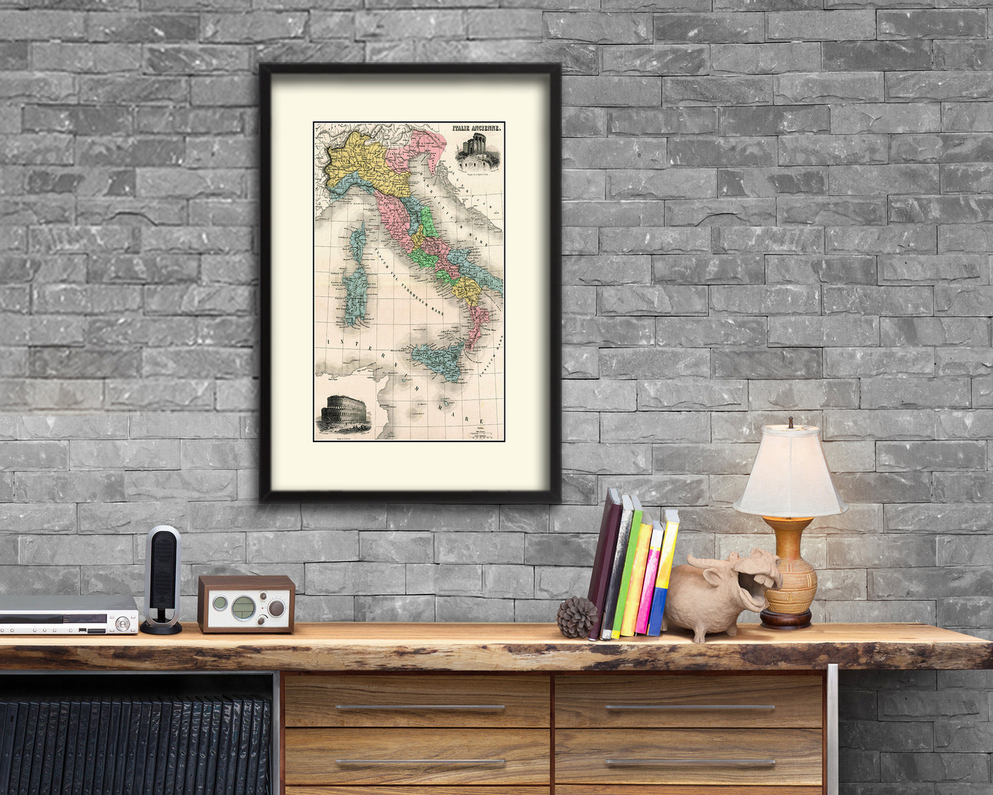 Italy Old Map Wood Framed Print Art Wall Decor Gifts