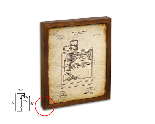 Popcorn Machine Home Vintage Patent Artwork Walnut Frame Print Wall Art Decor Gifts