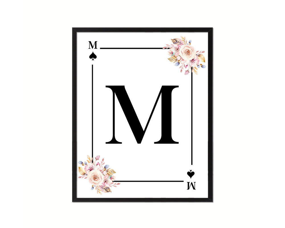 Letter M Personalized Boho Monogram Spade Card Decks Framed Print Wall Art Decor Gifts