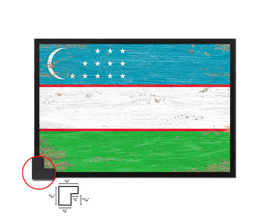 Uzbekistan Shabby Chic Country Flag Wood Framed Print Wall Art Decor Gifts