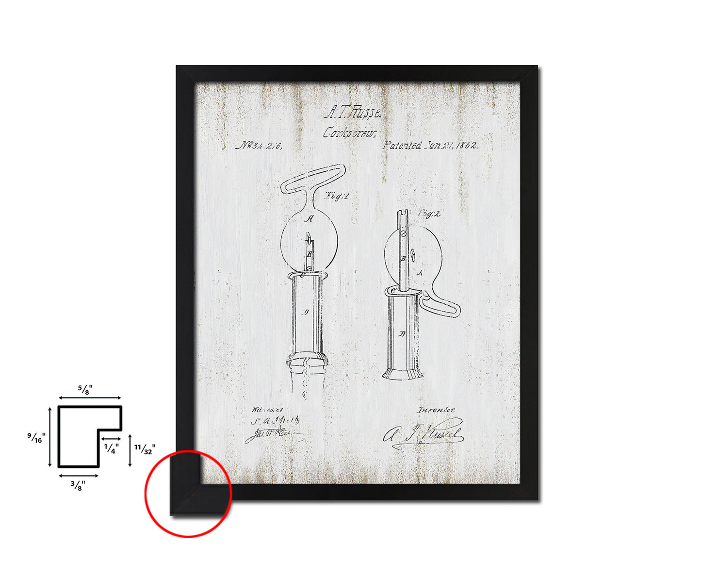 Corkscrew Wine Vintage Patent Artwork Black Frame Print Gifts