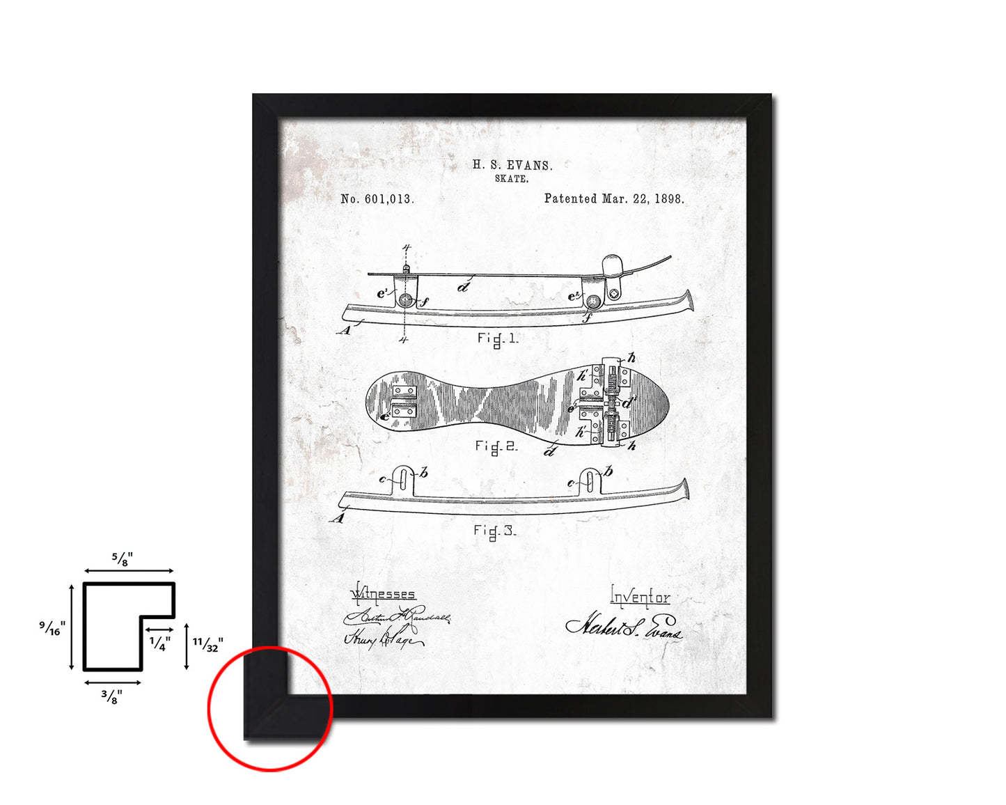 Ice Skate Sports Vintage Patent Artwork Black Frame Print Gifts