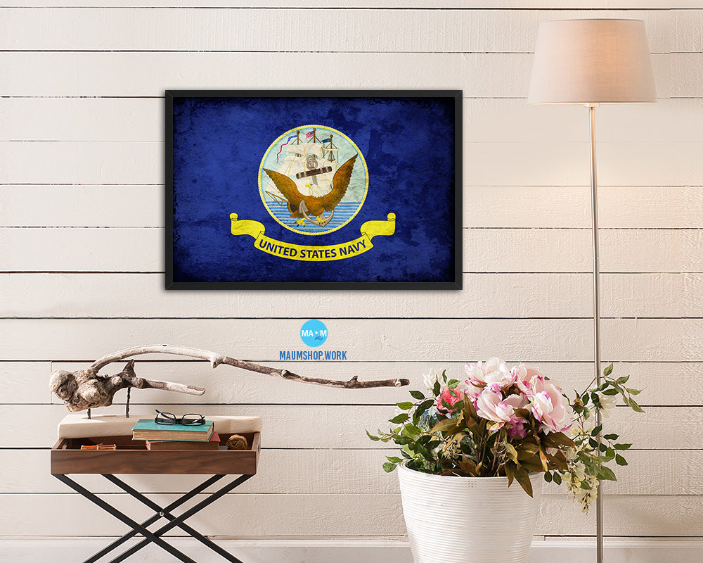 US Navy Vintage Military Flag Framed Print Sign Decor Wall Art Gifts