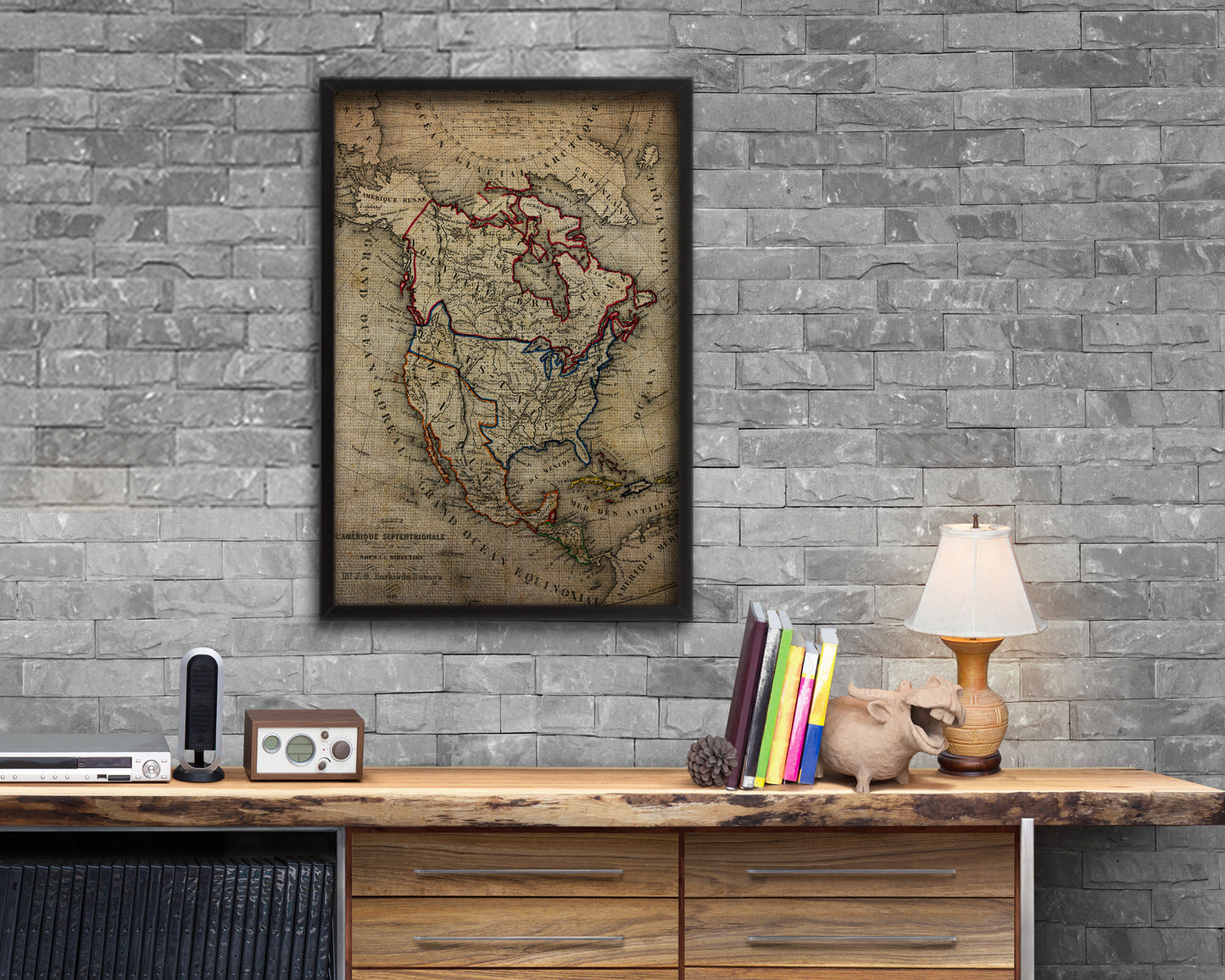 North America Vintage Map Wood Framed Print Art Wall Decor Gifts