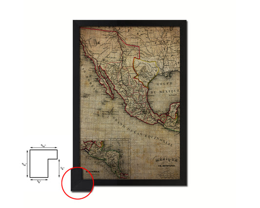 Mexico and Texas Republic Vintage Map Wood Framed Print Art Wall Decor Gifts