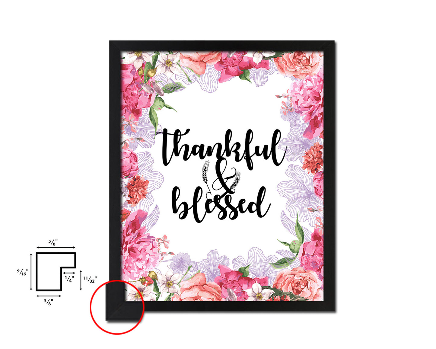 Thankful & Blessed Quote Framed Print Home Decor Wall Art Gifts