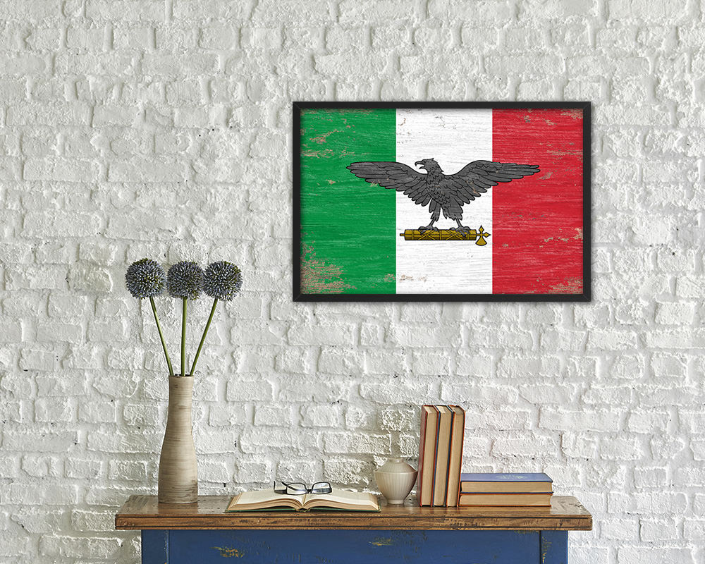 Italy War Eagle Italian Military Shabby Chic Military Flag Framed Print Decor Wall Art Gifts