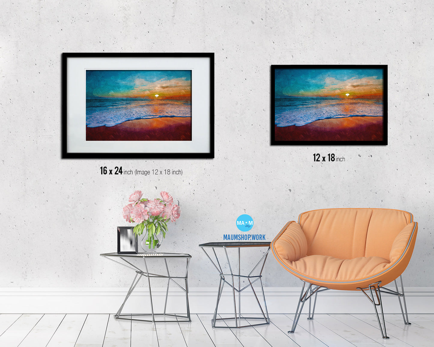 Sunset Beach Artwork Painting Print Art Frame Home Wall Decor Gifts