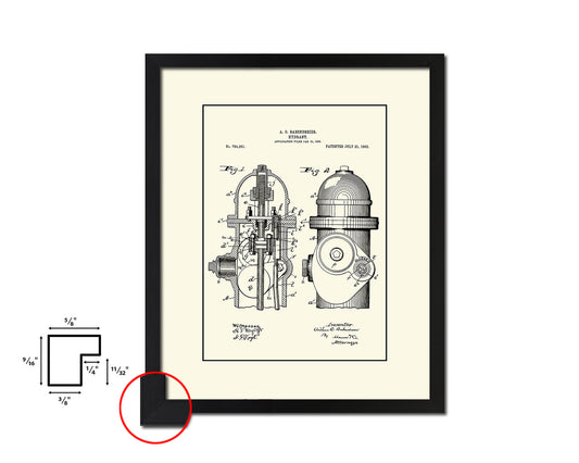 Hydrant Firefighter Vintage Patent Artwork Black Frame Print Gifts