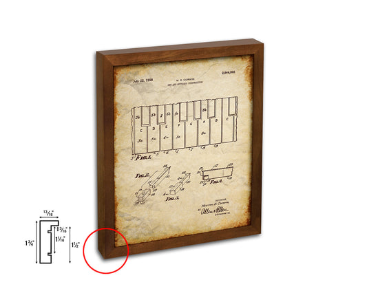 Keyboard Construction Music Vintage Patent Artwork Walnut Frame Gifts