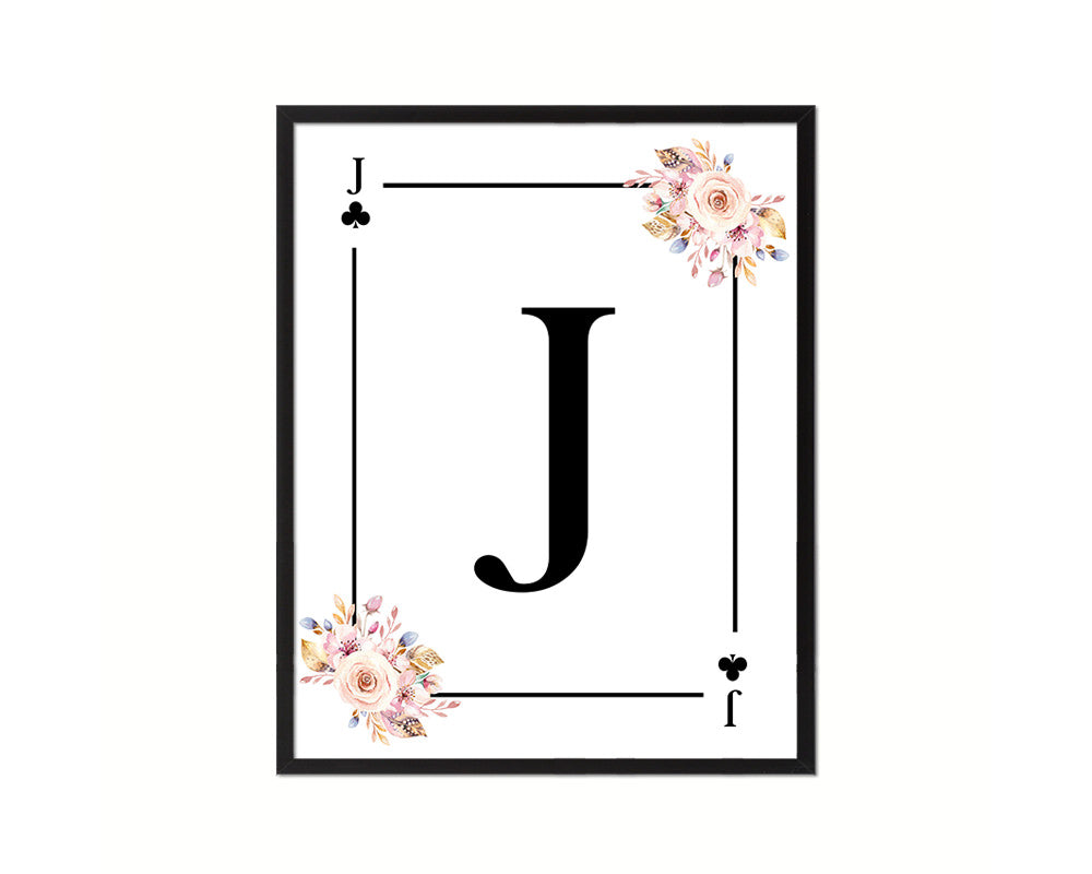 Letter J Personalized Boho Monogram Clover Card Decks Framed Print Wall Art Decor Gifts