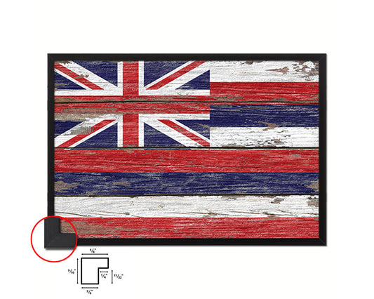 Hawaii State Rustic Flag Wood Framed Paper Prints Wall Art Decor Gifts