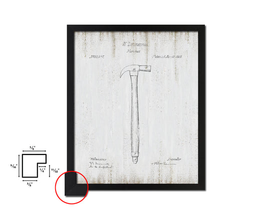 Hammer Tools Vintage Patent Artwork Black Frame Print Gifts